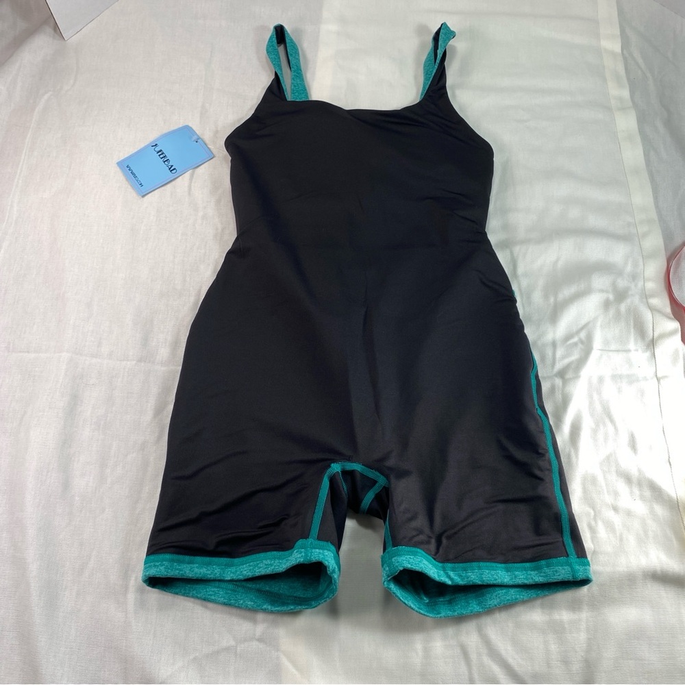 Fleo Bodysuit Women's Heather Teal Open Back Jumpsuit One Piece NWT - Picture 5 of 12